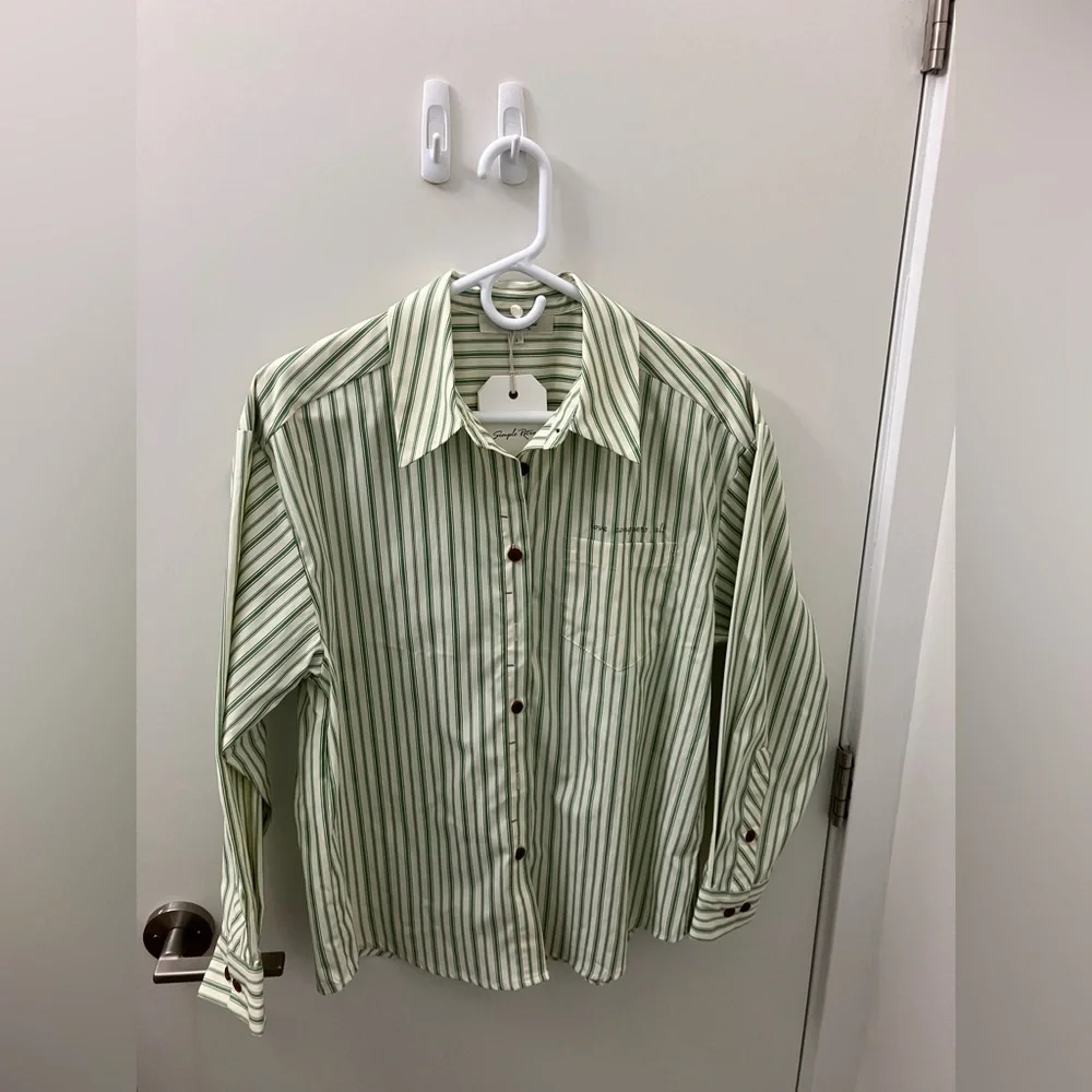 Retro style white and green striped shirt NWT - Picture 5 of 9